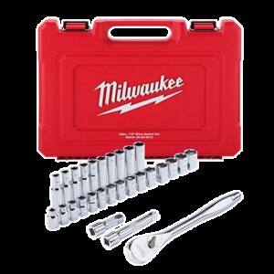 "28 pc 1/2"" drive metric ratchet and socket set with four flat™ sides"