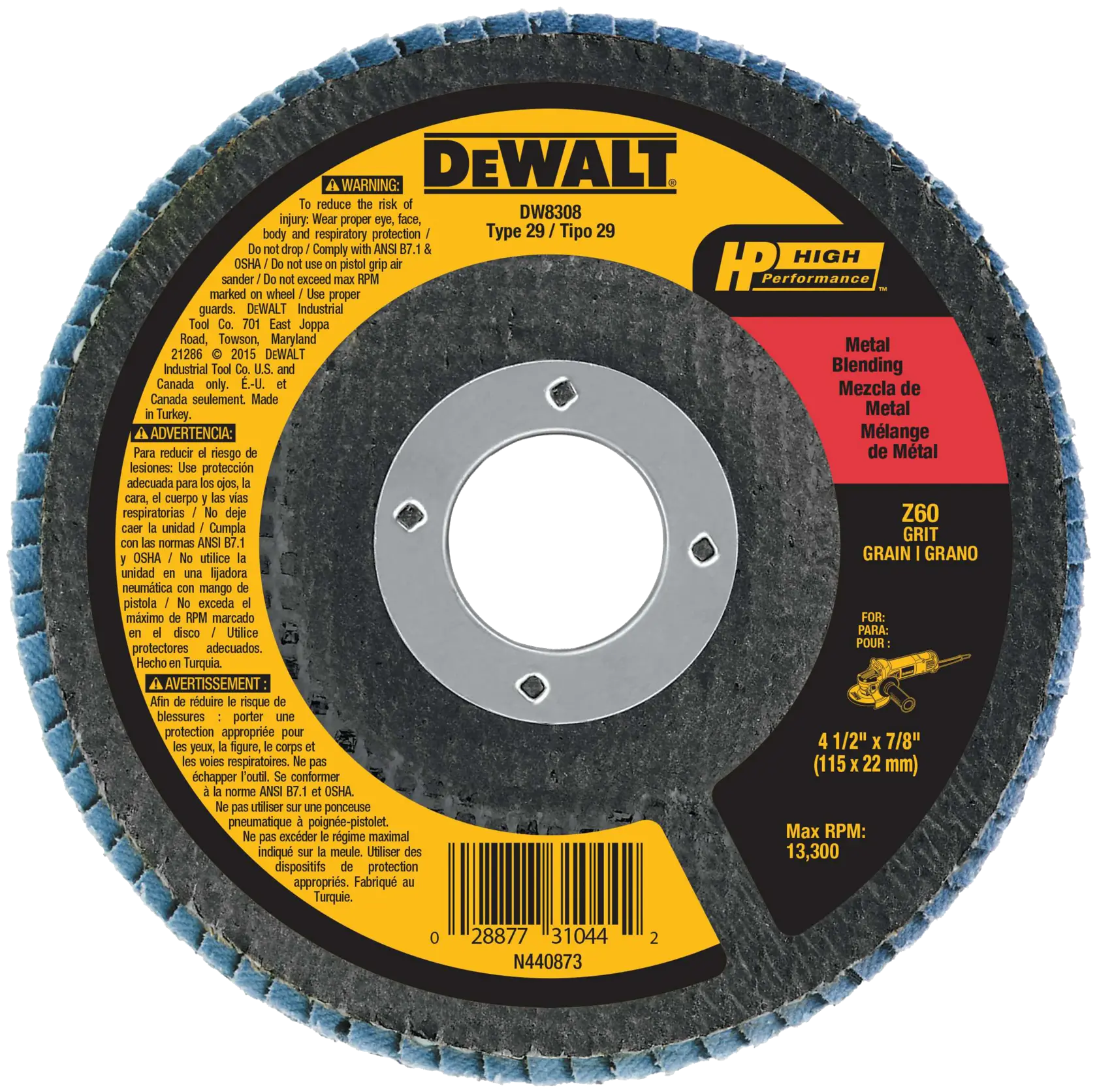 4-1/2 x 7/8 40 grit flap disc t29 zirc