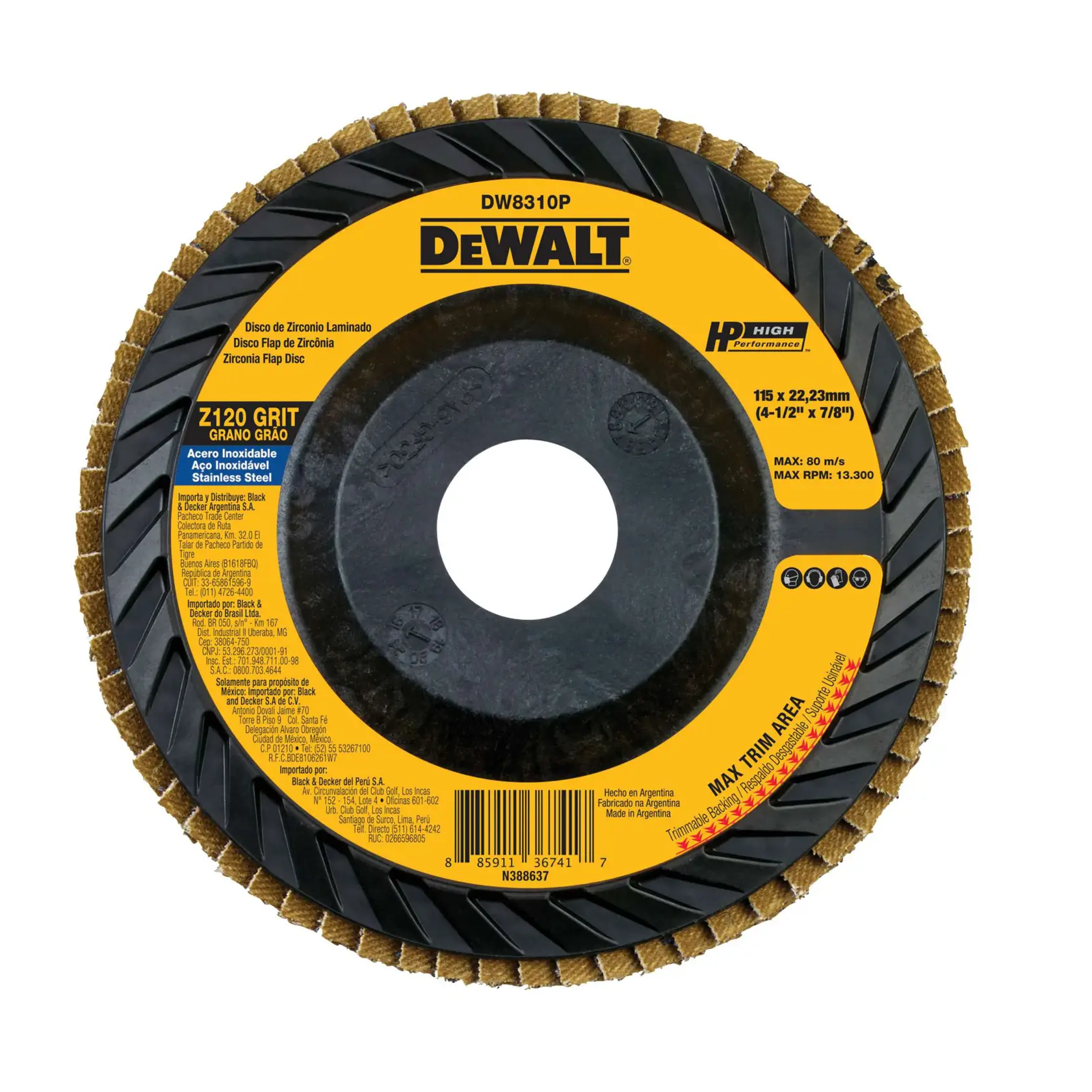 4-1/2 x 7/8 120g flap disc t27 trim zirc