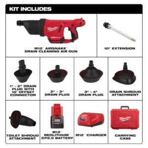 Pistola de aire para limpiar drenajes airsnake™ m12™ kit