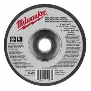 Disco p/ corte metal 6" x .045, orificio flecha 7/8", a60t, 10185 rpm, a60t, tipo 27