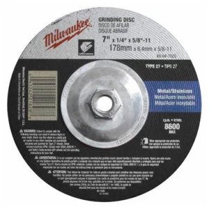Disco p/ desbaste metal 7" x 1/4", orificio flecha 5/8"-11, a24r, 8600 rpm, tipo 27
